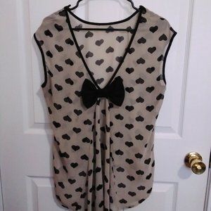 Heartsoul Large Women's Black and White Heart Polyester Heart Shirt Tops Blouse
